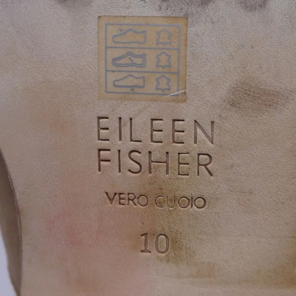 Eileen Fisher Brown Leather Pull‎ On Ankle Boots Booties